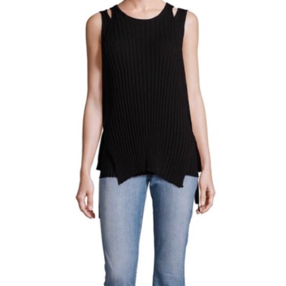 Black Helmut Lang Side Tie Double Layer Knit Tank